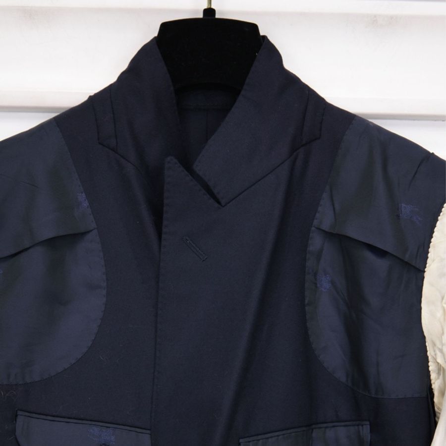 Burberry深蓝色羊毛双排金扣西装上衣外套-12