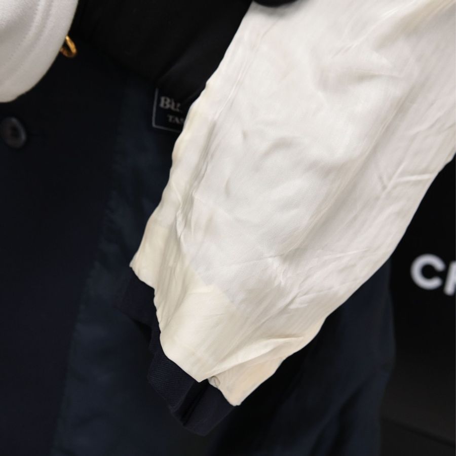Burberry深蓝色羊毛双排金扣西装上衣外套-18