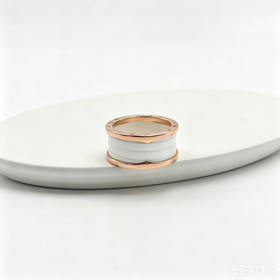 【全套】Bvlgari 玫瑰金白陶瓷戒指 寬版四環63碼 25年-0