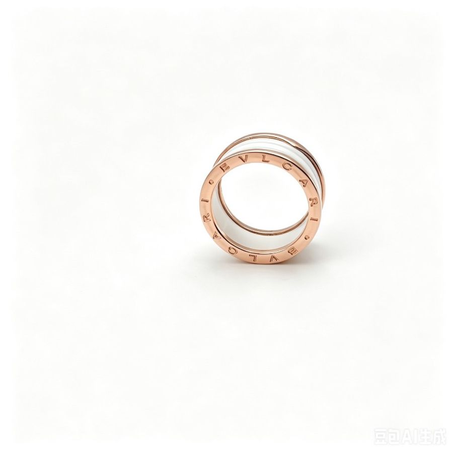 【全套】Bvlgari 玫瑰金白陶瓷戒指 寬版四環63碼 25年-1