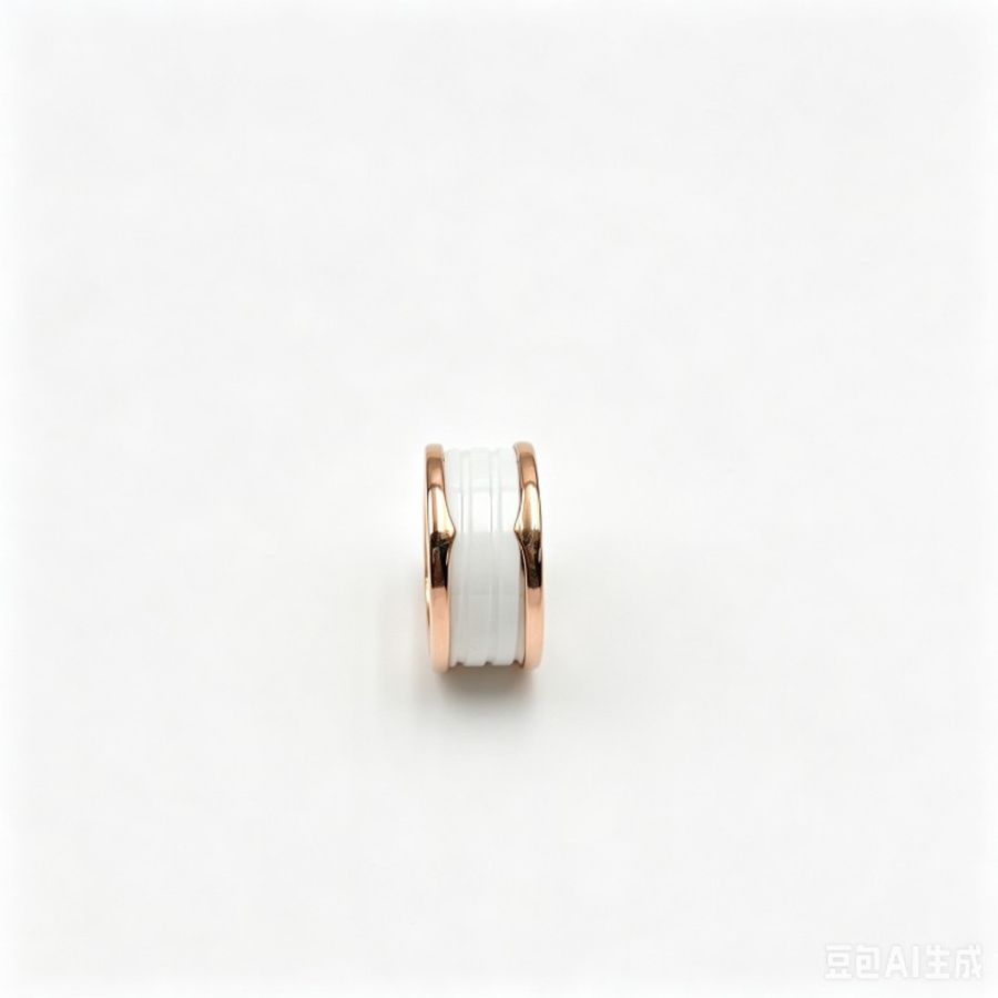【全套】Bvlgari 玫瑰金白陶瓷戒指 寬版四環63碼 25年-2