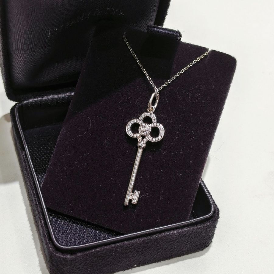 Tiffany 18k白金鑲鑽皇冠鑰匙項鍊-5
