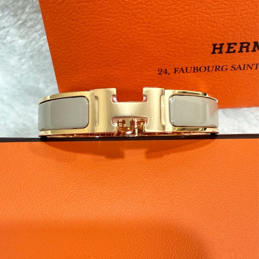 HERMES 全新 CLIC H經典手環PM 小尺寸 官網售26800 玫瑰金 栗子色-5