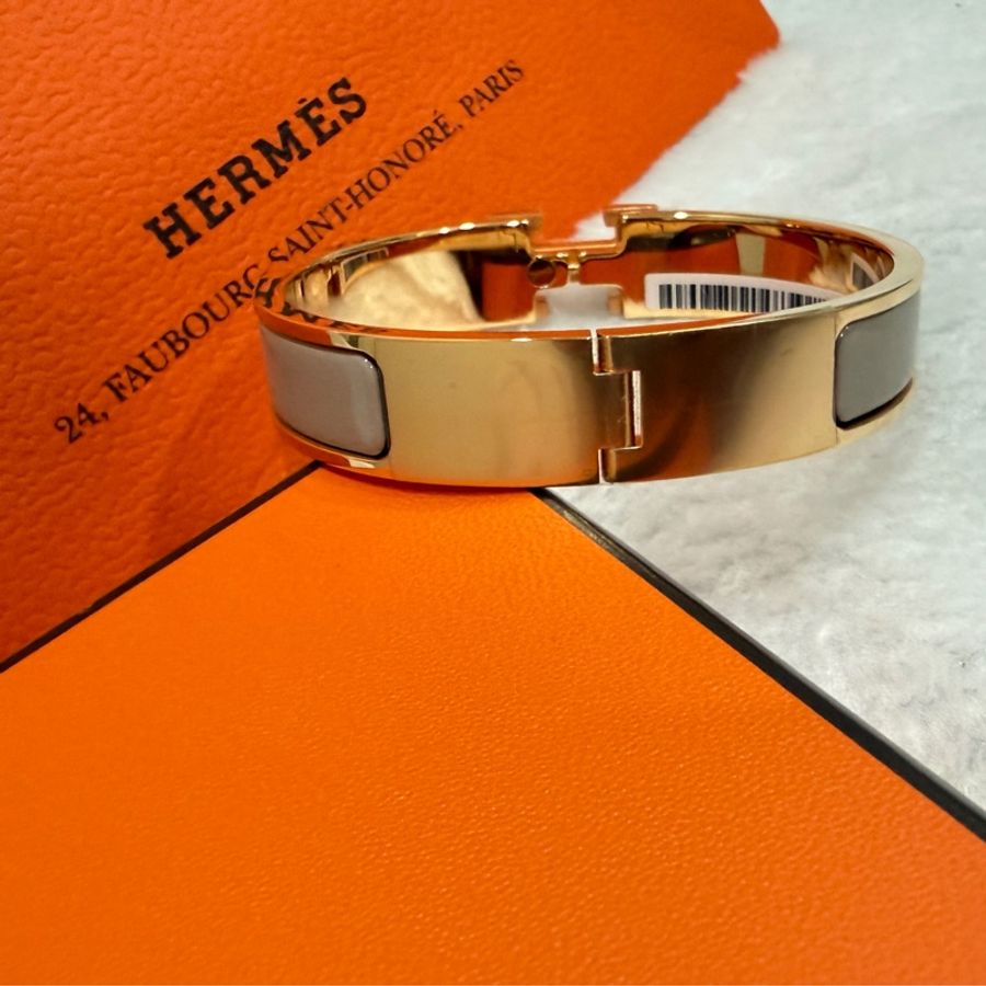 HERMES 全新 CLIC H經典手環PM 小尺寸 官網售26800 玫瑰金 栗子色-6