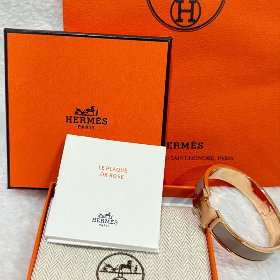 HERMES 全新 CLIC H經典手環PM 小尺寸 官網售26800 玫瑰金 栗子色-9