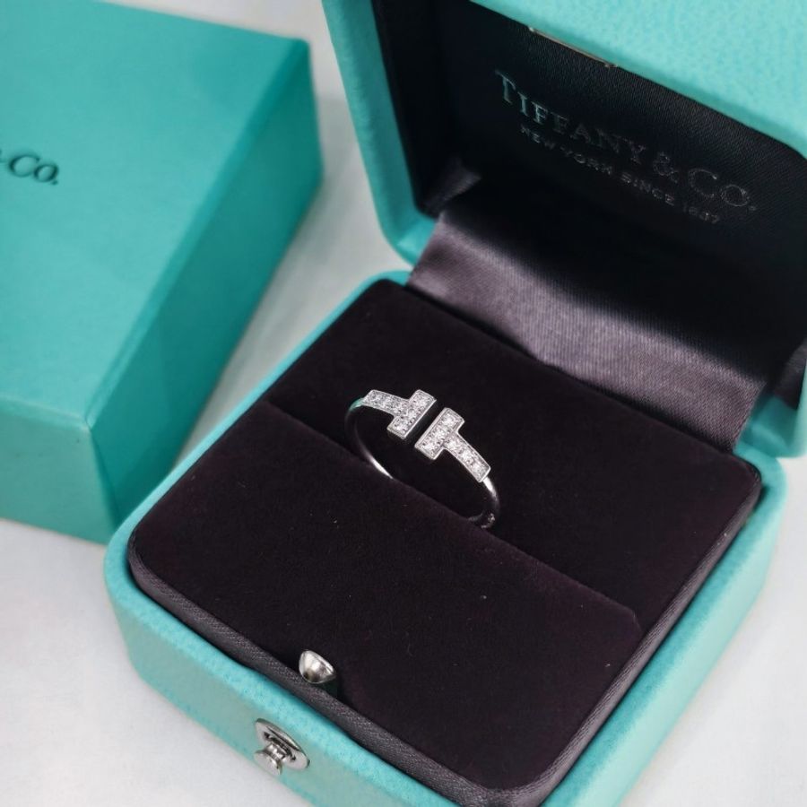 Tiffany 雙T白金滿鑽戒指 51碼-0