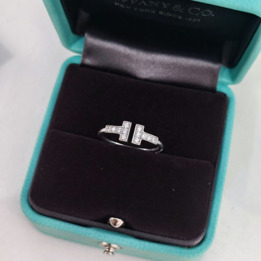 Tiffany 雙T白金滿鑽戒指 51碼-1