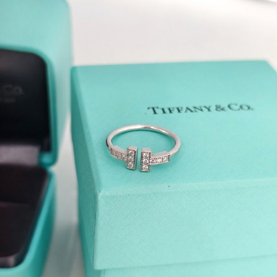 Tiffany 雙T白金滿鑽戒指 51碼-2