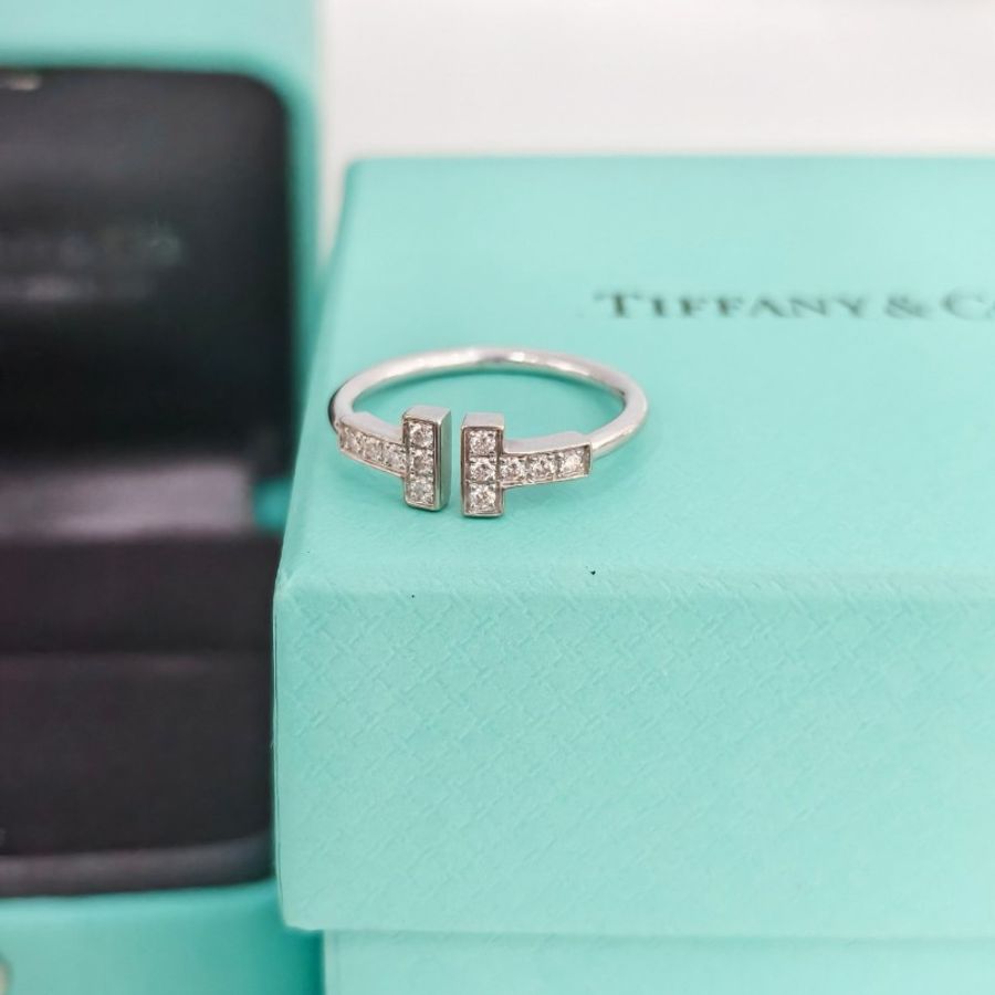 Tiffany 雙T白金滿鑽戒指 51碼-3