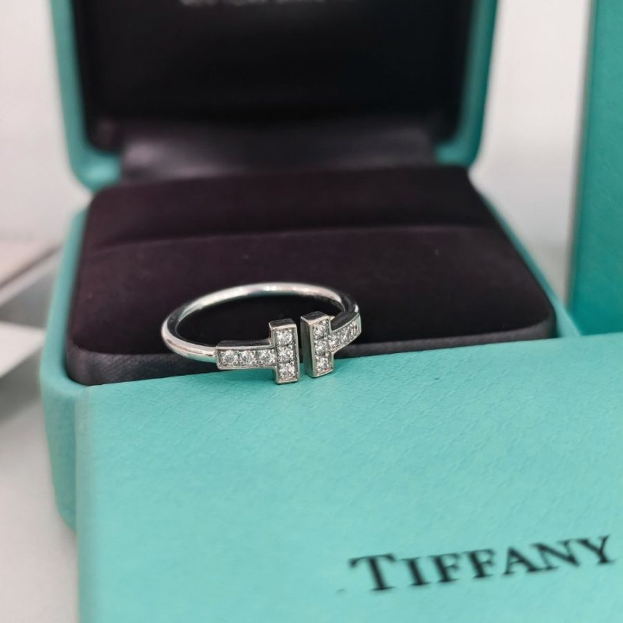 Tiffany 雙T白金滿鑽戒指 51碼-4