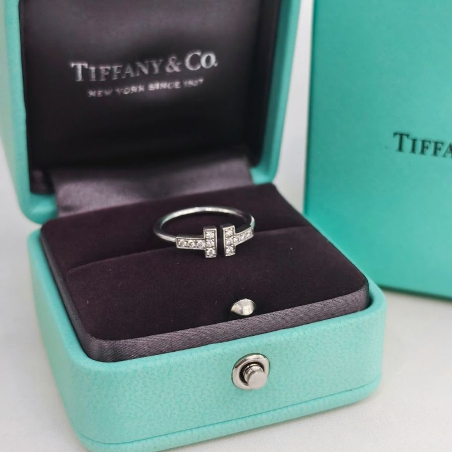 Tiffany 雙T白金滿鑽戒指 51碼-5