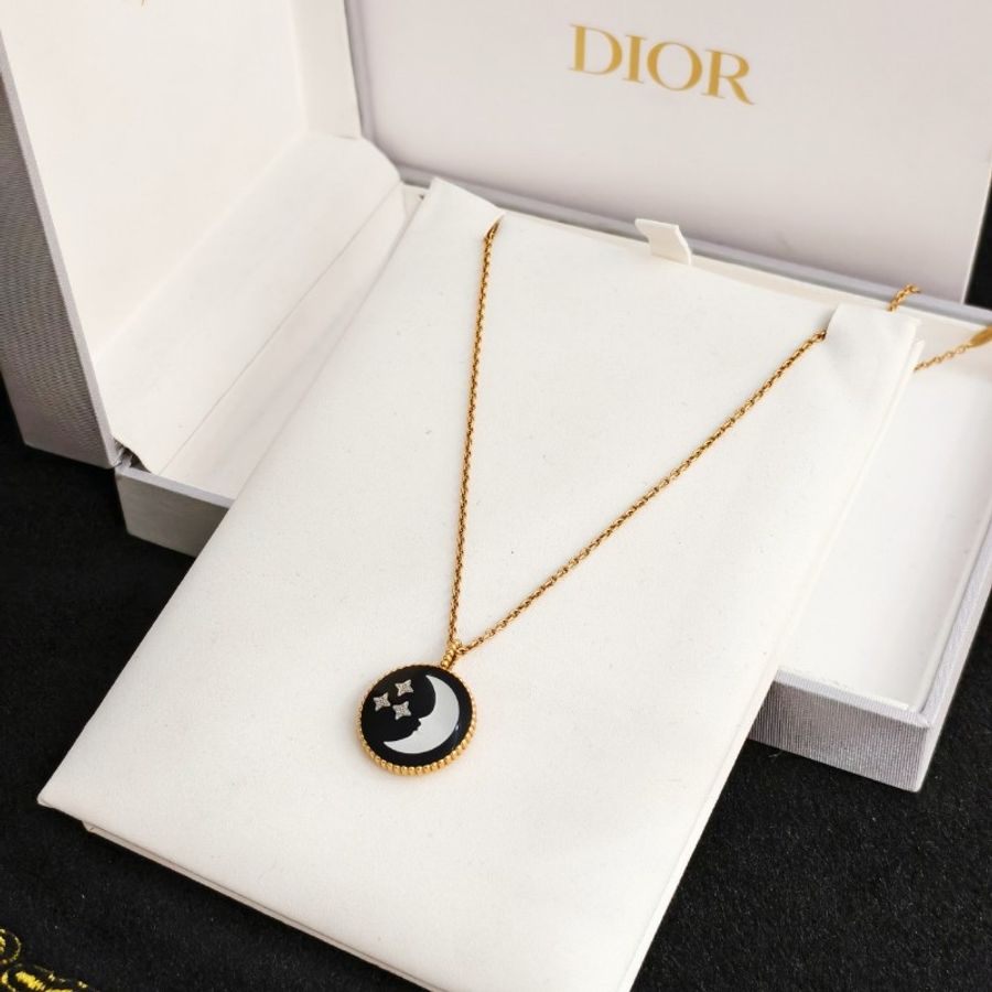 Dior 黃金鑽石日月星辰項鍊 黑瑪瑙白貝母吊墜毛衣鏈-1