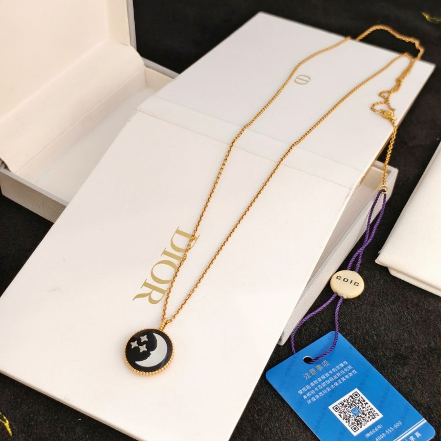 Dior 黃金鑽石日月星辰項鍊 黑瑪瑙白貝母吊墜毛衣鏈-3