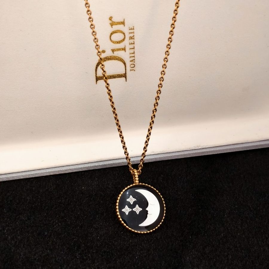 Dior 黃金鑽石日月星辰項鍊 黑瑪瑙白貝母吊墜毛衣鏈-5
