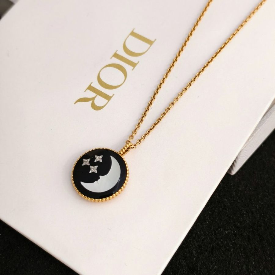 Dior 黃金鑽石日月星辰項鍊 黑瑪瑙白貝母吊墜毛衣鏈-6