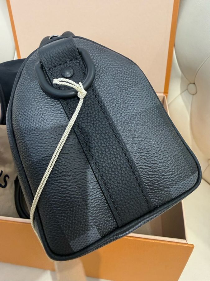 極新LV黑灰棋盤格Keepall Bandoulière 25波士頓手提斜背包M14919-3