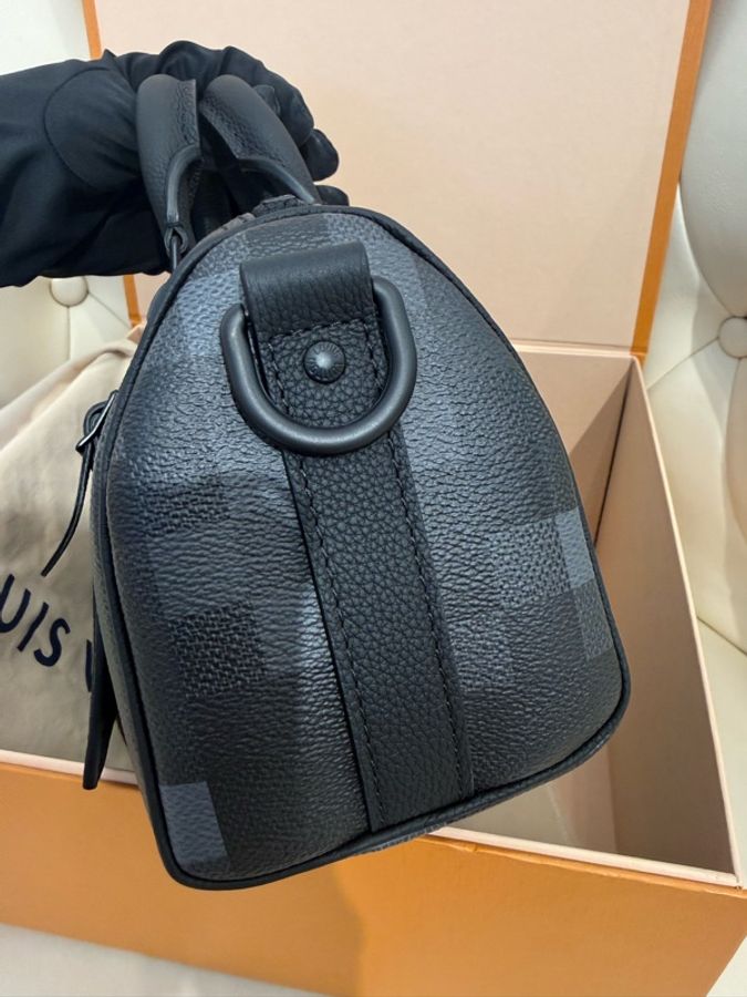 極新LV黑灰棋盤格Keepall Bandoulière 25波士頓手提斜背包M14919-4