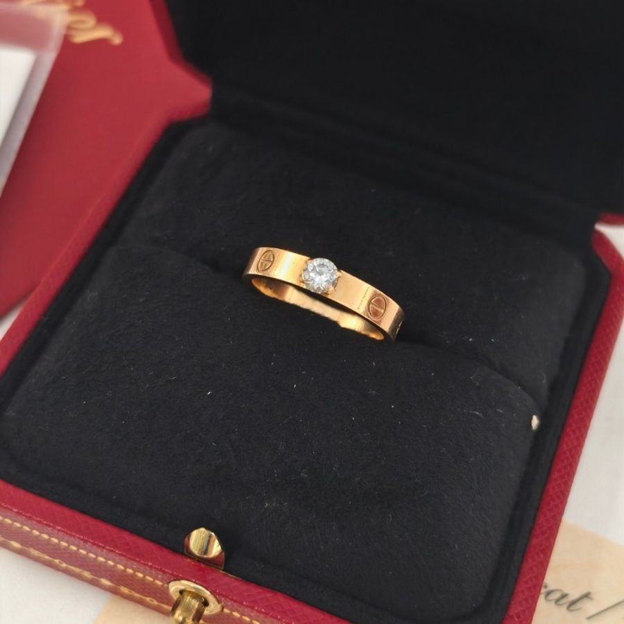 Cartier 18K金 單鑽戒指 24分 56碼-0