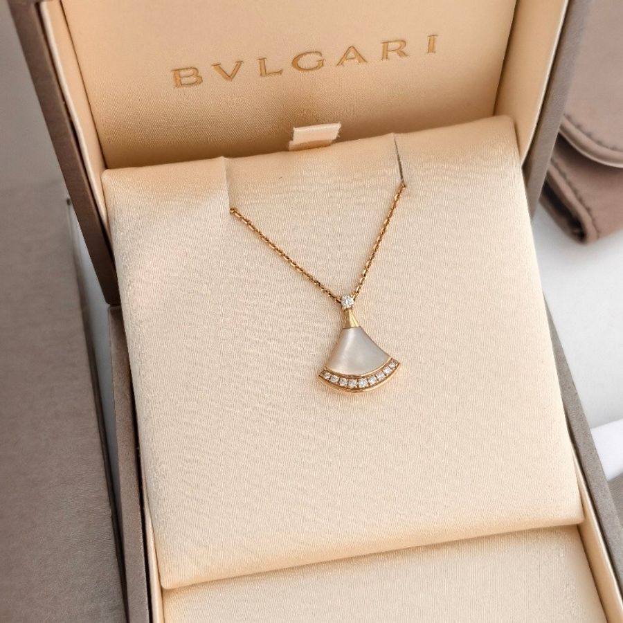 BVLGARI 號玫瑰金白貝母邊鑽扇子項鍊-0