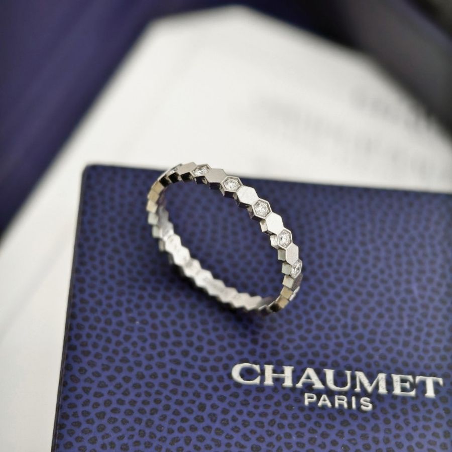 Chaumet/尚美 BEE MY LOVE白金半鑽蜂巢戒指57碼-0