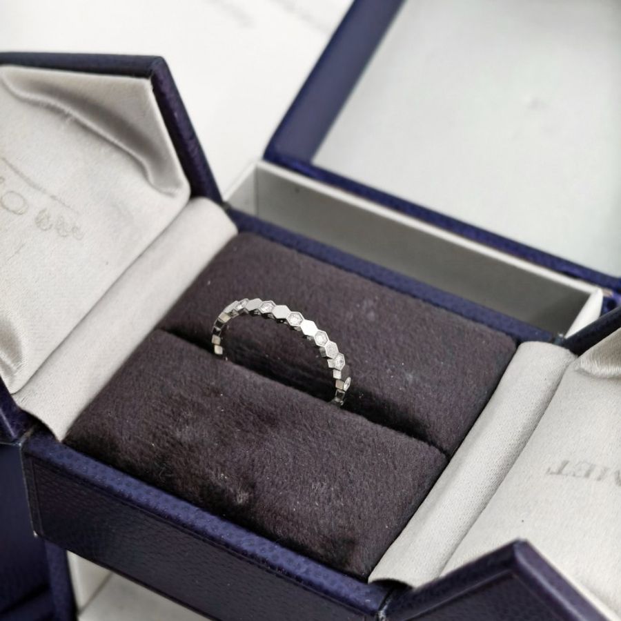 Chaumet/尚美 BEE MY LOVE白金半鑽蜂巢戒指57碼-4