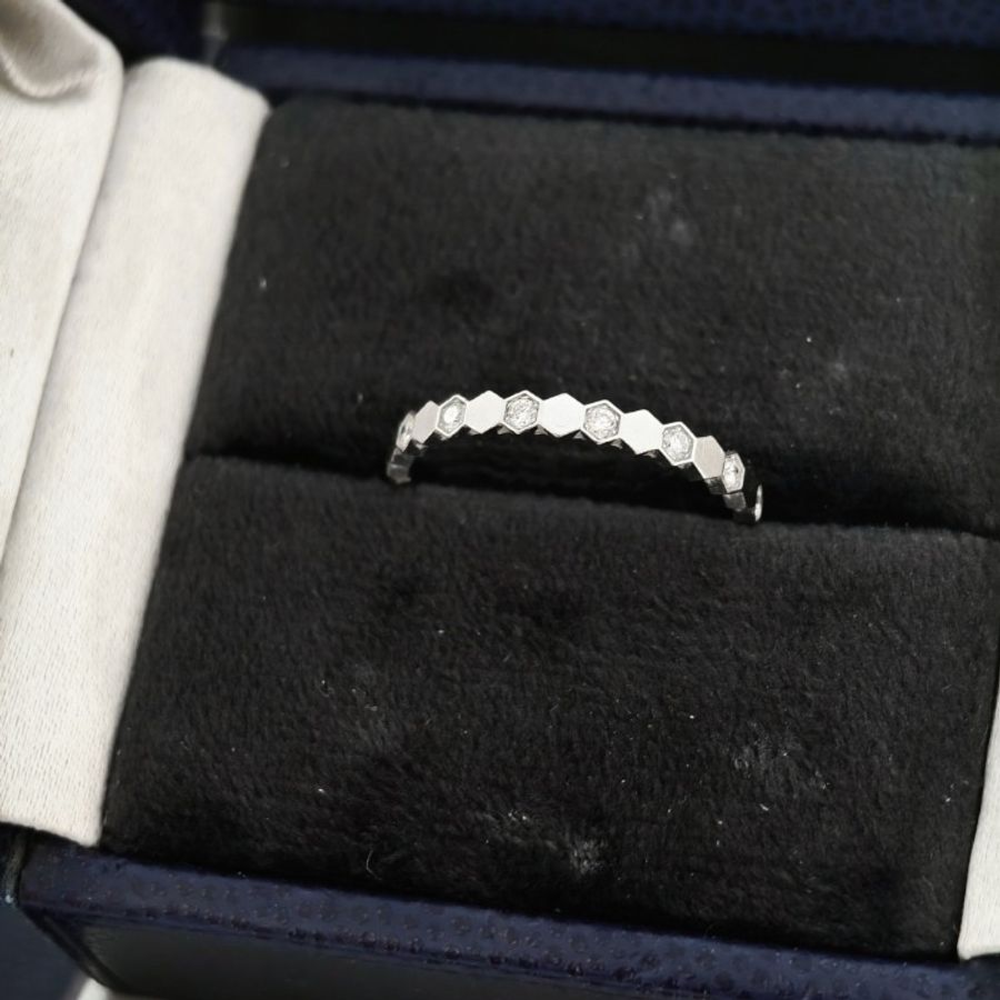 Chaumet/尚美 BEE MY LOVE白金半鑽蜂巢戒指57碼-5