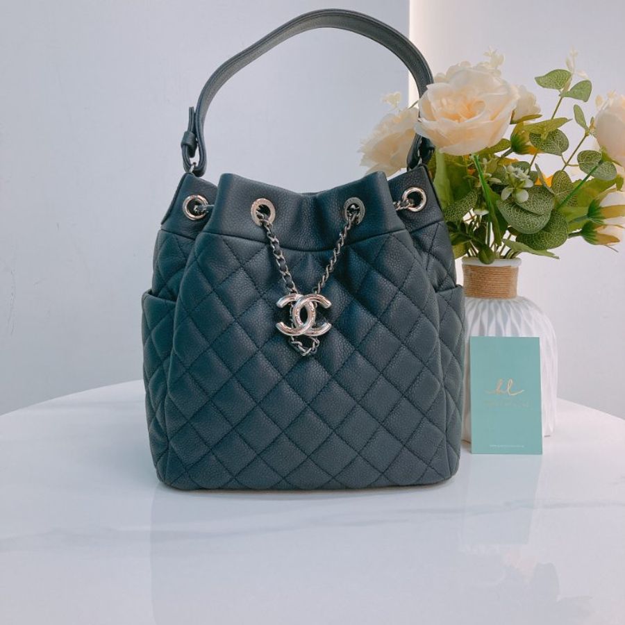 MS0771	Chanel 香奈兒經典菱格水桶包包 Bucket Drawstring Chain Shoulder Handbag Grained Calfskin Dark Grey-0