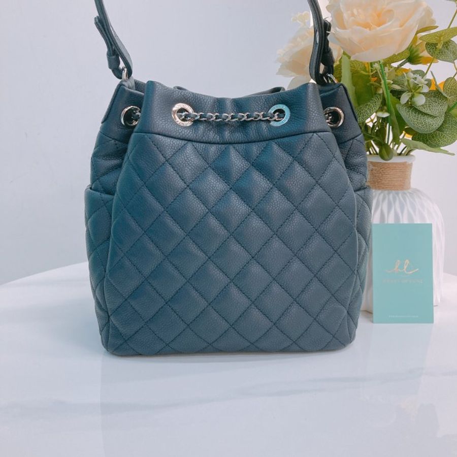 MS0771	Chanel 香奈兒經典菱格水桶包包 Bucket Drawstring Chain Shoulder Handbag Grained Calfskin Dark Grey-1
