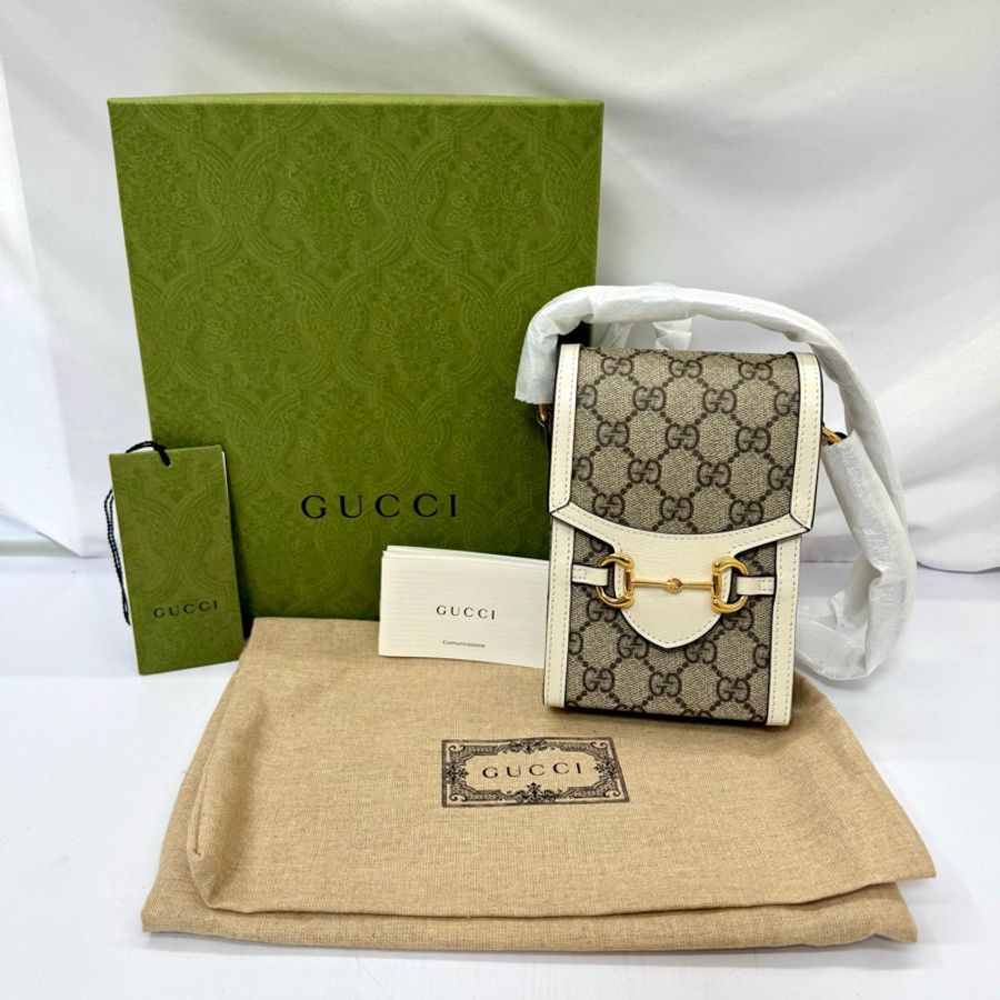 GUCCI 古馳 Horsebit 1955 馬銜扣復古皮革直式迷你手機包 625615 白色-2