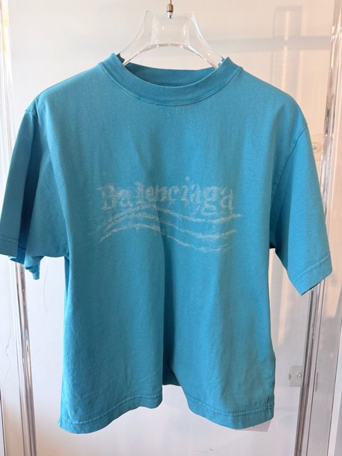 Balenciaga ✨藍色海浪Logo短袖Oversize 做舊印刷上衣 #XS-0