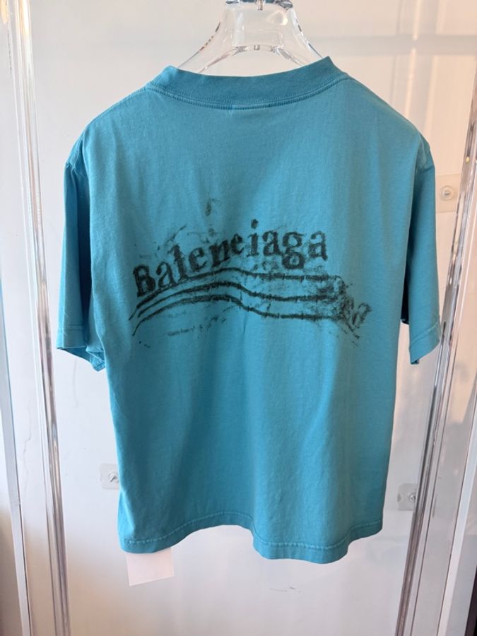 Balenciaga ✨藍色海浪Logo短袖Oversize 做舊印刷上衣 #XS-1