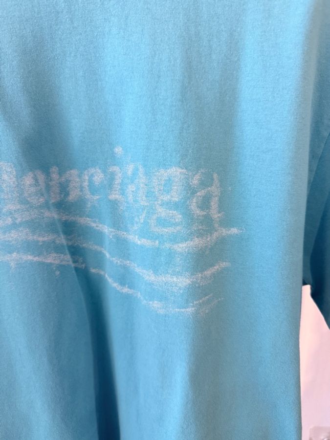 Balenciaga ✨藍色海浪Logo短袖Oversize 做舊印刷上衣 #XS-3