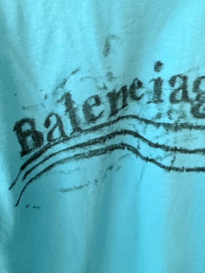 Balenciaga ✨藍色海浪Logo短袖Oversize 做舊印刷上衣 #XS-4