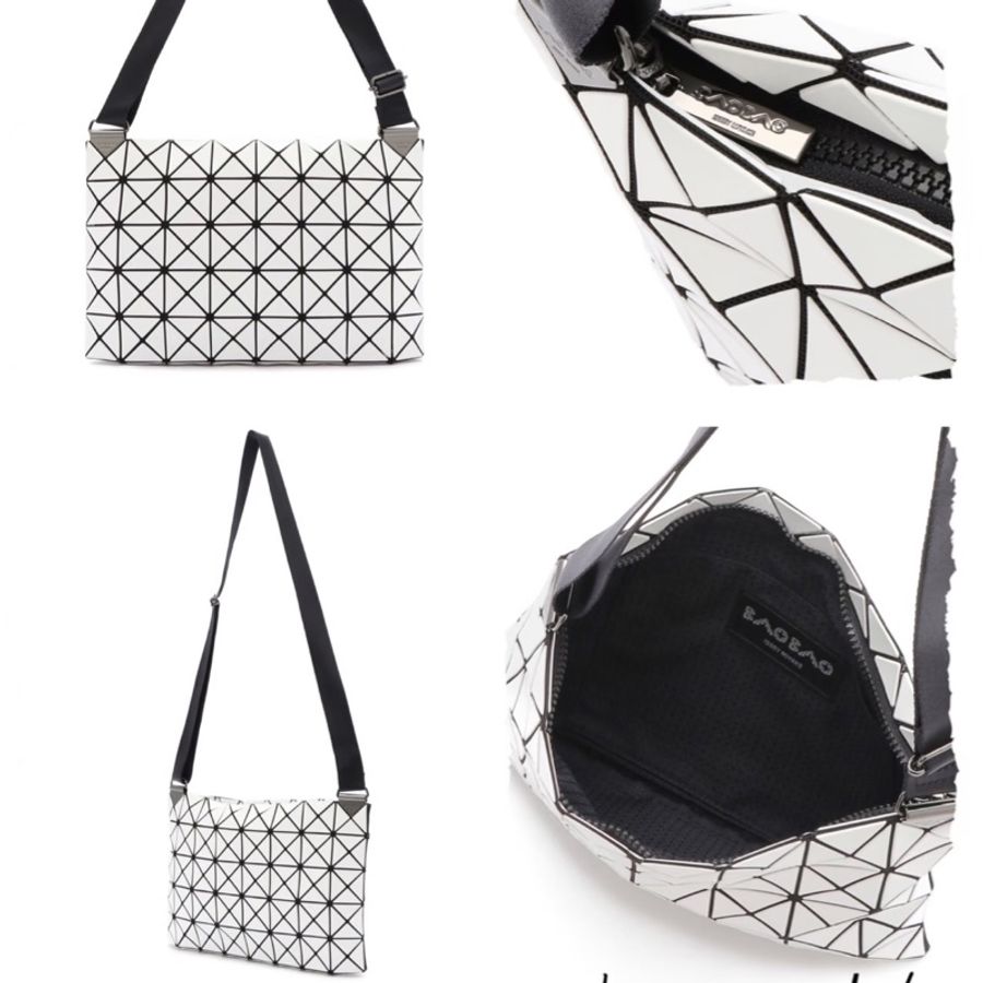 ISSEY MIYAKE 三宅ㄧ生 BAO BAO白色亮面 幾何方格 斜背包 肩背包-1