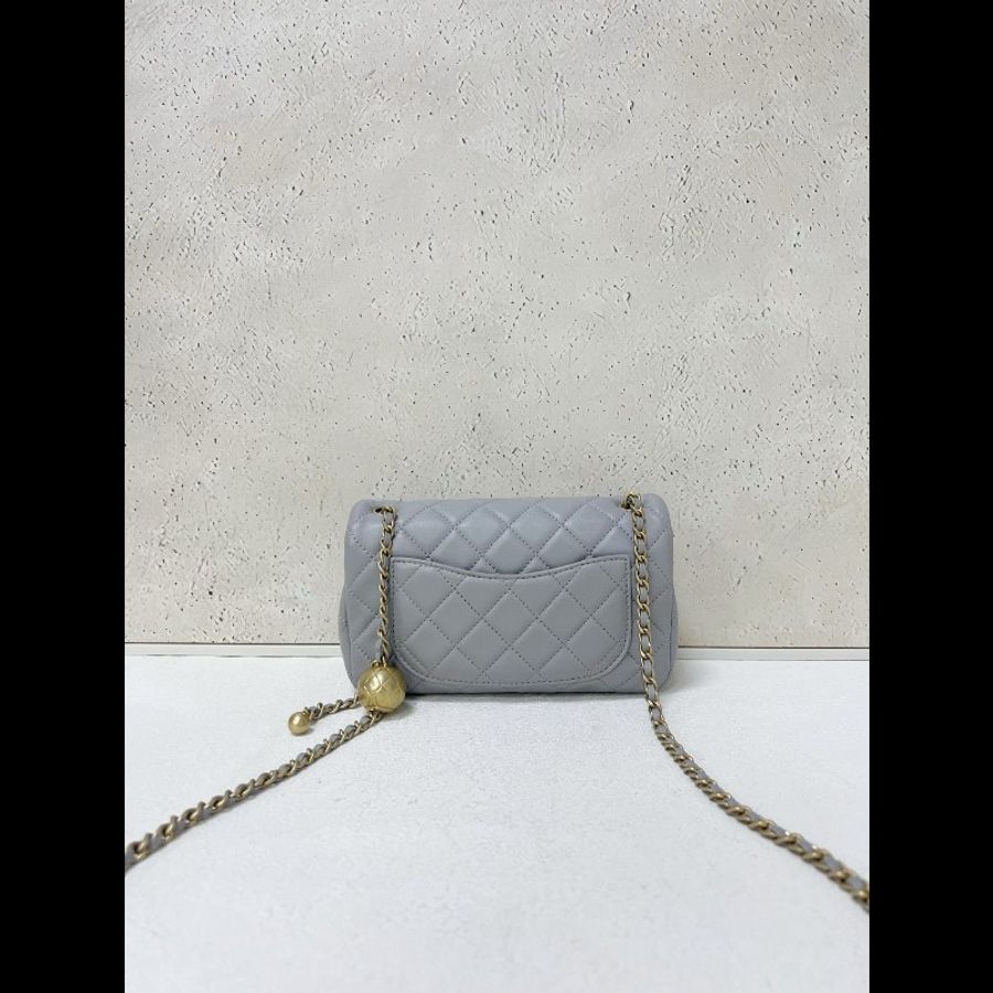 Chanel gold ball classic flap 灰色羊皮金球大mini-1