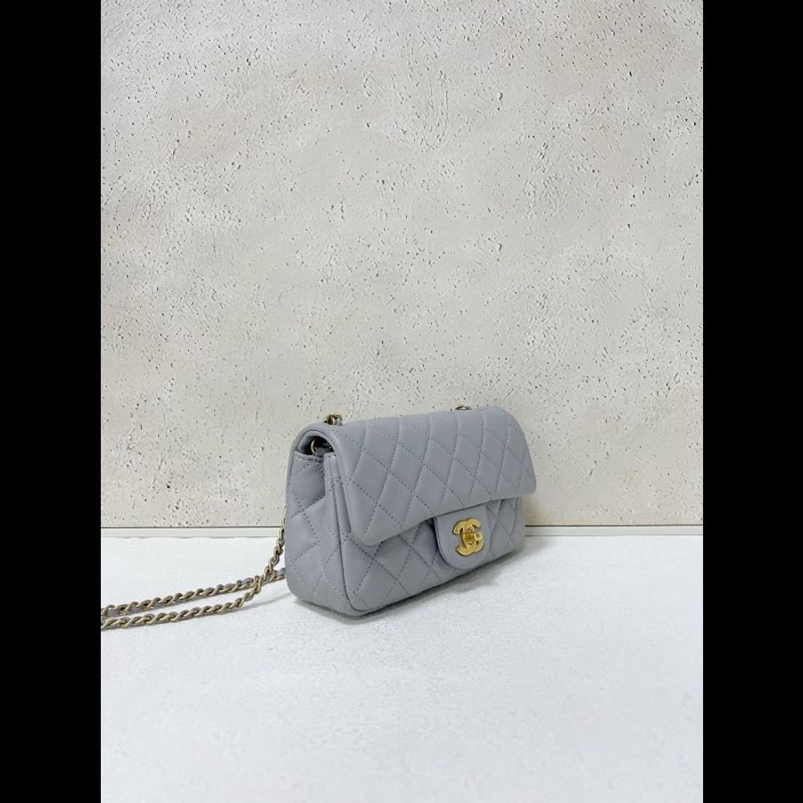 Chanel gold ball classic flap 灰色羊皮金球大mini-2