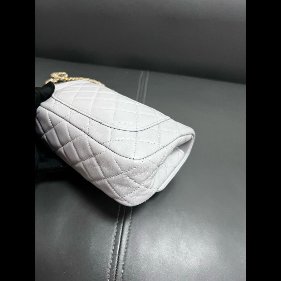 Chanel gold ball classic flap 灰色羊皮金球大mini-12