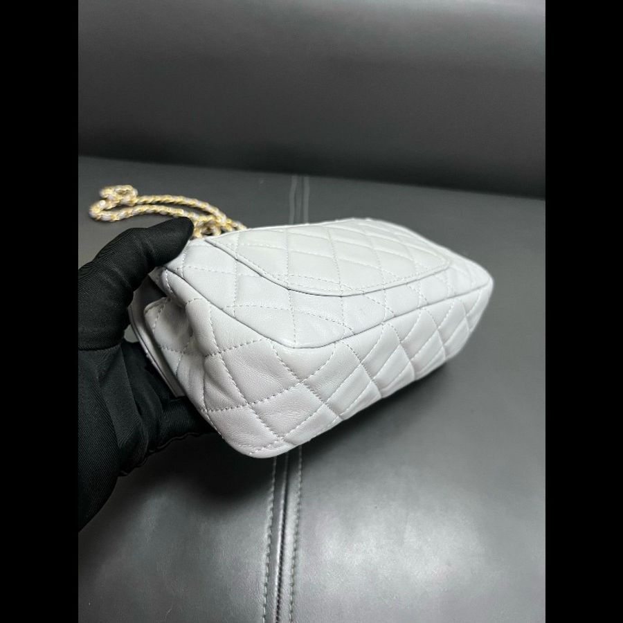 Chanel gold ball classic flap 灰色羊皮金球大mini-13