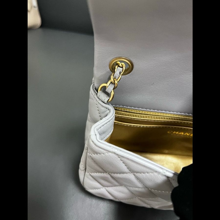 Chanel gold ball classic flap 灰色羊皮金球大mini-19