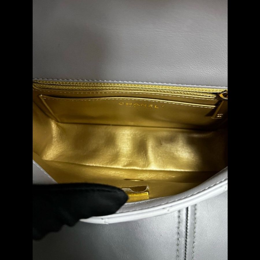 Chanel gold ball classic flap 灰色羊皮金球大mini-21