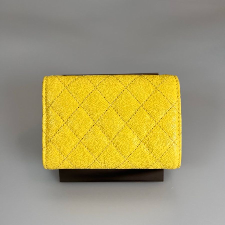 CHANEL BOY金扣迷你三折短夾 荔枝黃 27開-1