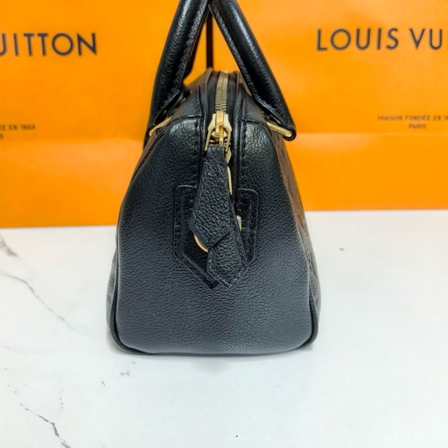 LV/路易威登黑色全皮壓紋logo speedy20手提單肩包-3