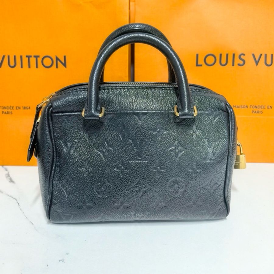 LV/路易威登黑色全皮壓紋logo speedy20手提單肩包-10