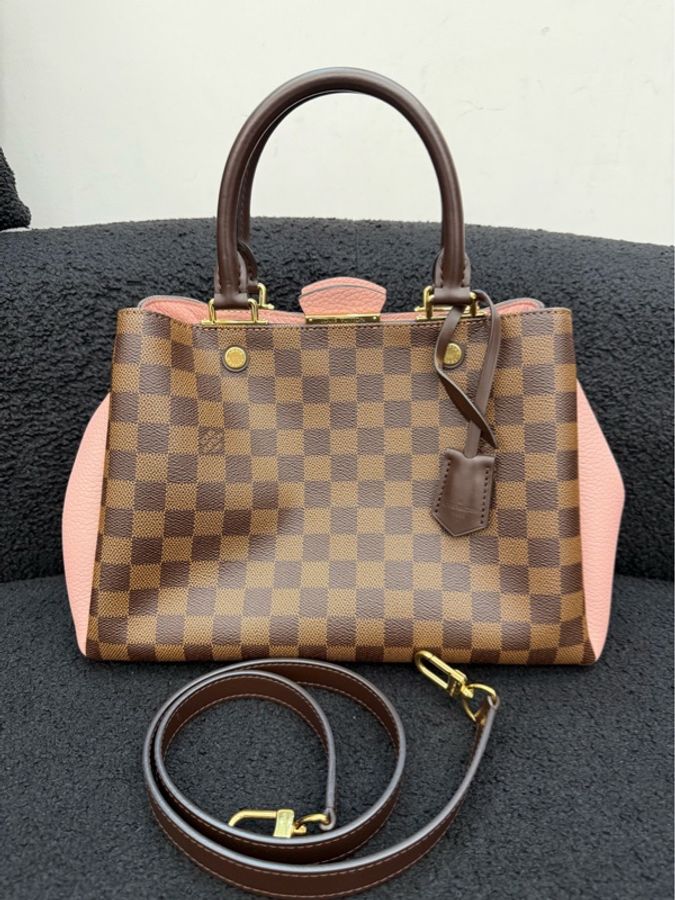 LV/路易威登 Brittany棕棋盤格木藍粉色手提單肩包-0
