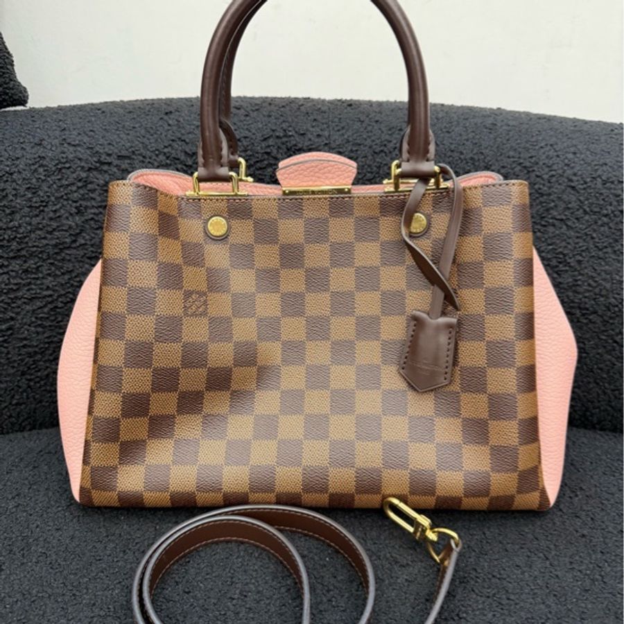 LV/路易威登 Brittany棕棋盤格木藍粉色手提單肩包-6