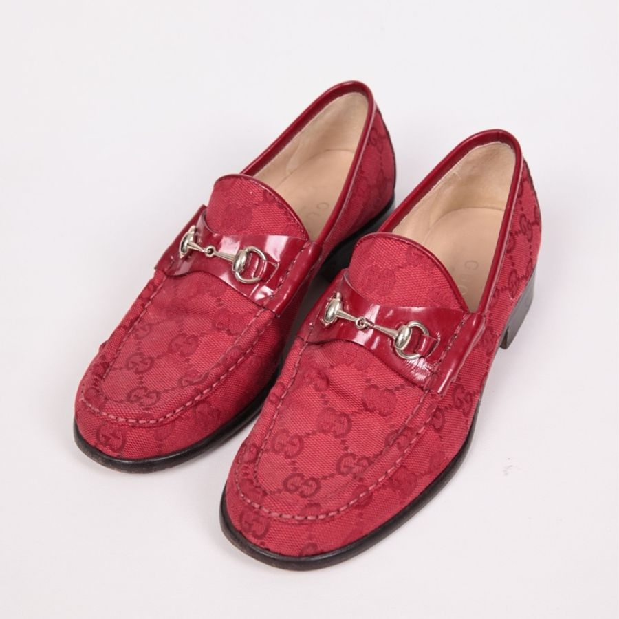 Gucci 红色帆布老花乐福鞋-1
