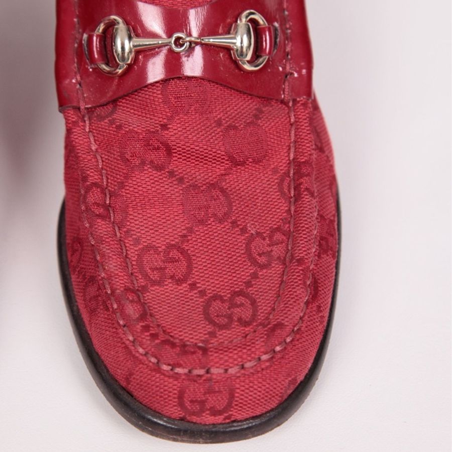 Gucci 红色帆布老花乐福鞋-12