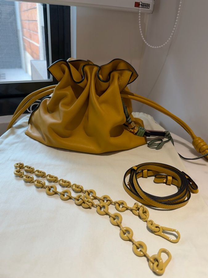 LOEWE Flamenco Medium 芥末黃 Nappa 小牛皮｜近新完整配件  💛 LOEWE 經典 Flamenco Medium，中型尺寸。-6