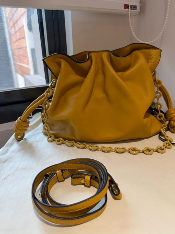 LOEWE Flamenco Medium 芥末黃 Nappa 小牛皮｜近新完整配件  💛 LOEWE 經典 Flamenco Medium，中型尺寸。-7