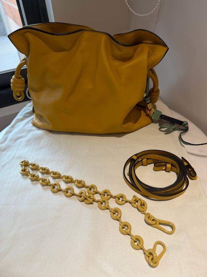 LOEWE Flamenco Medium 芥末黃 Nappa 小牛皮｜近新完整配件  💛 LOEWE 經典 Flamenco Medium，中型尺寸。-10
